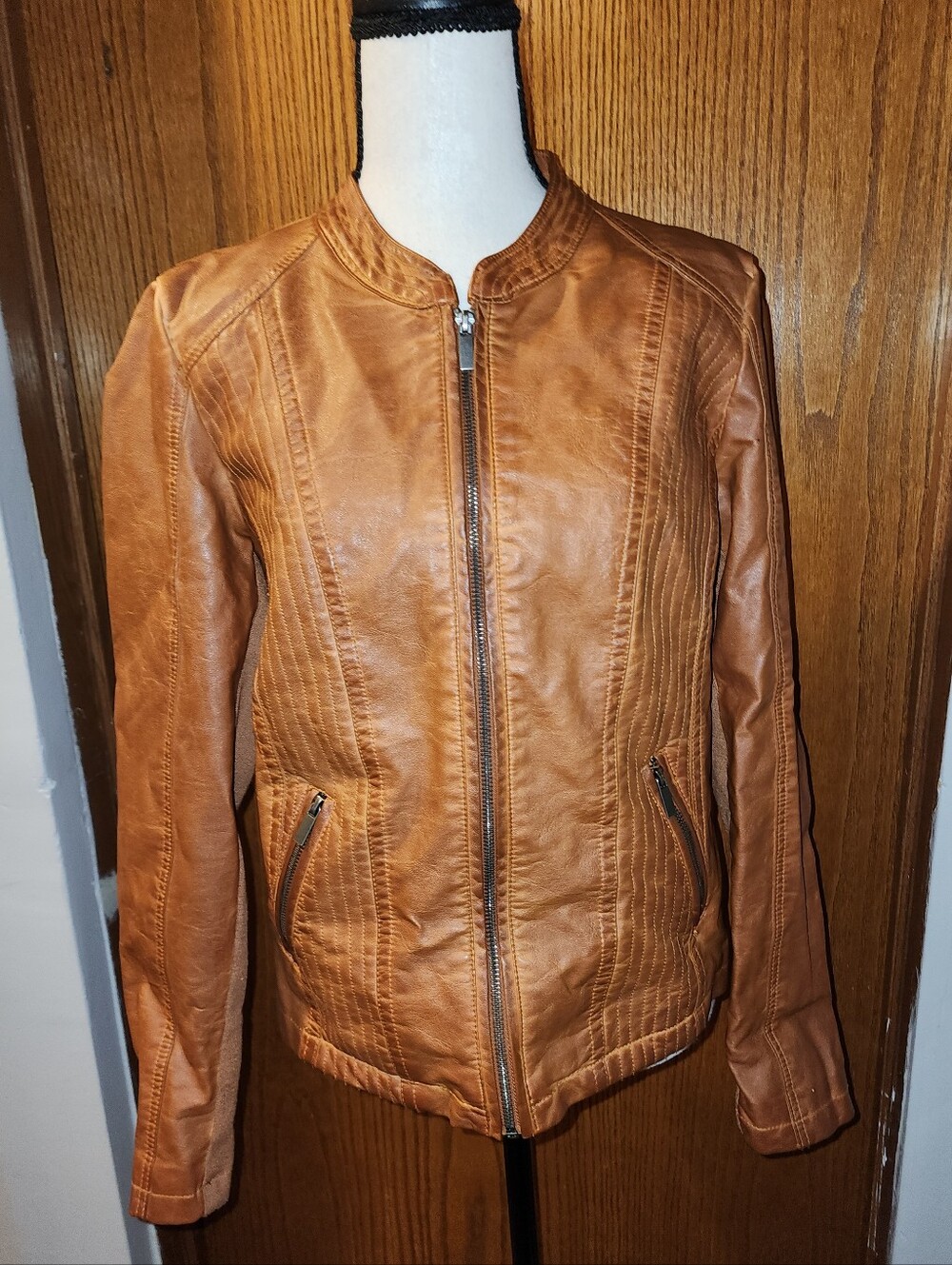 Women’s Maurcies Brown Faux Leather Zip Jacket Moto M